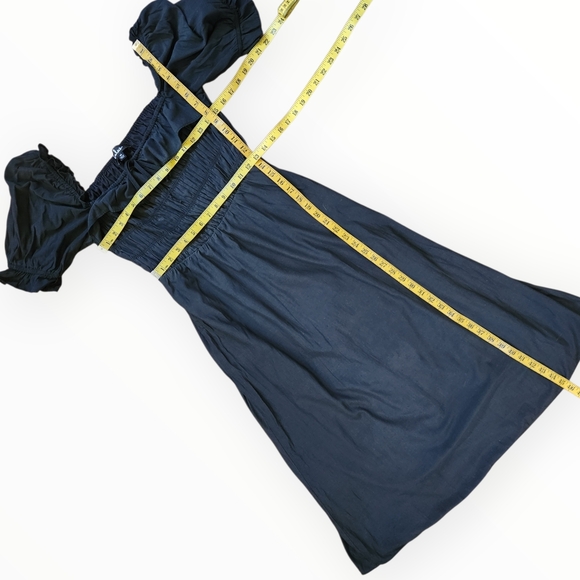 LULUS Nahanni Black Puff Sleeve Smocked Midi Dress - Size M - Picture 13 of 16